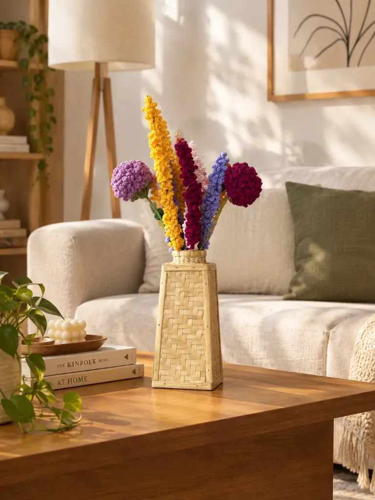 [BAM014] Handmade Rectangular Bamboo Vase with Flowers