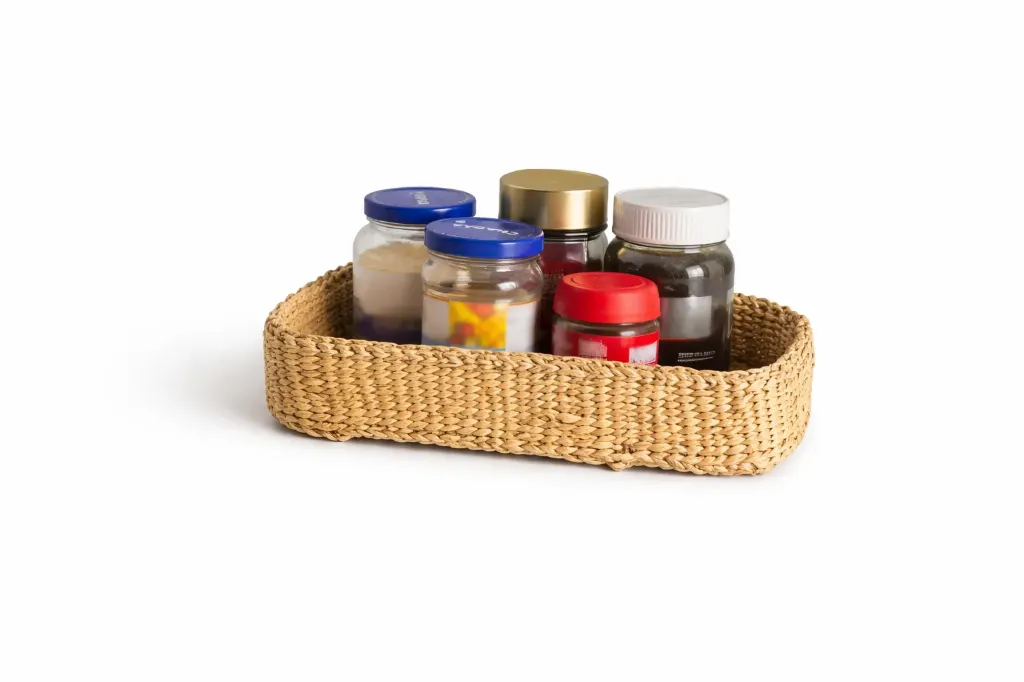 Handwoven Straw Spice Jar Organizer Basket
