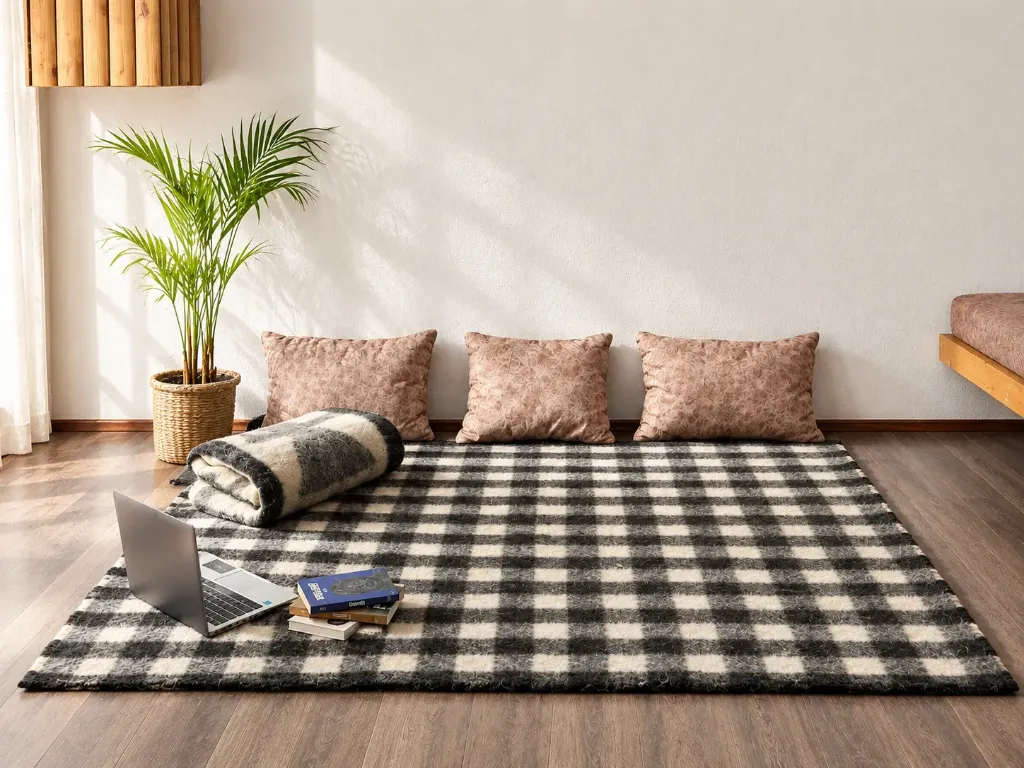[SHW002] Handwoven Himalayan Wool Radi Rug (Small Checkbox Black & White, 7 ft x 2 ft)