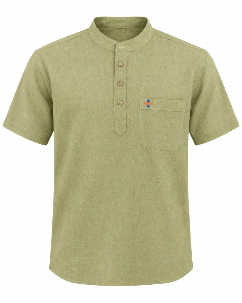 [HEM007-S] Men’s Natural Hemp-Blend Kurti Shirt for Everyday Use (S)
