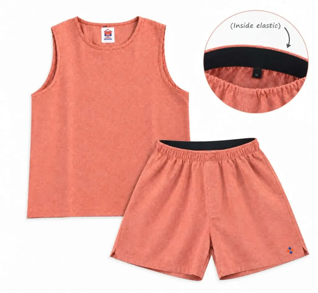[HEM017-M] Men’s Natural Hemp-Blend Boxer and Vest Set for Everyday Use (Grey, M)