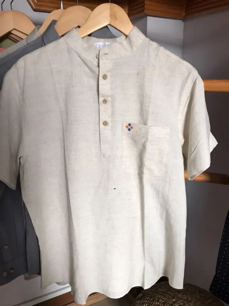[NET003-S] Men’s Natural Nettle-Blend Half Kurti Shirt for Everyday Use (S)